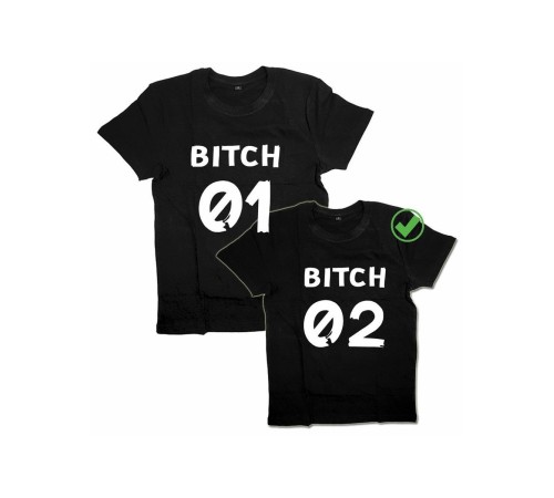 Футболки для двоих со смешными надписями с принтом Bitch 01 & Bitch 02/Парные для подруг