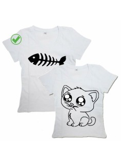 Парные футболки для мужа и жены, для парня и девушки/для двоих с принтом Cat&Fish