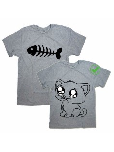 Парные футболки для мужа и жены, для парня и девушки/для двоих с принтом Cat&Fish