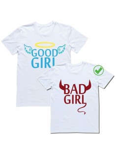 Парные футболки для влюбленных, для подруг с надписью Good girl&bad girl/для двоих