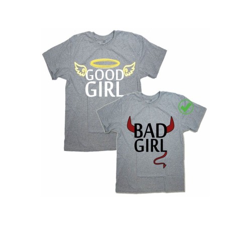Парные футболки для влюбленных, для подруг с надписью Good girl&bad girl/для двоих