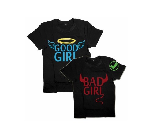 Парные футболки для влюбленных, для подруг с надписью Good girl&bad girl/для двоих