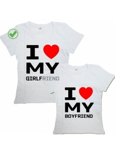 Парные футболки для парня и девушки/для двоих с принтом I love my girlfriend &boyfriend