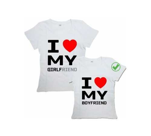 Парные футболки для парня и девушки/для двоих с принтом I love my girlfriend &boyfriend