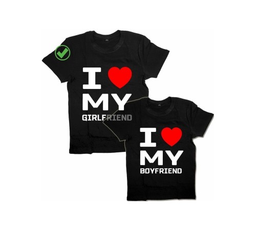 Парные футболки для парня и девушки/для двоих с принтом I love my girlfriend &boyfriend