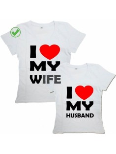 Парные футболки для мужа и жены/для двоих с принтом I love my wife& husband