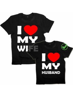 Парные футболки для мужа и жены/для двоих с принтом I love my wife& husband