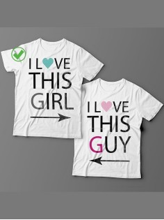 Футболки для двоих с надписями с принтом I love this guy&girl/Парные для влюбленных
