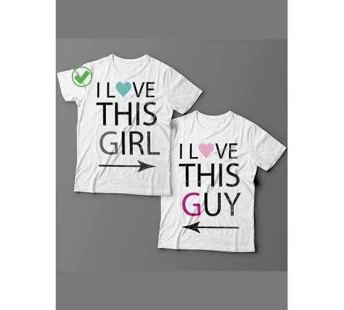 Футболки для двоих с надписями с принтом I love this guy&girl/Парные для влюбленных