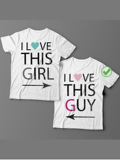 Футболки для двоих с надписями с принтом I love this guy&girl/Парные для влюбленных