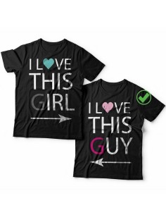 Футболки для двоих с надписями с принтом I love this guy&girl/Парные для влюбленных