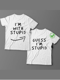 Футболки для двоих со смешными надписями с принтом Im with stupid/Парные для влюбленных