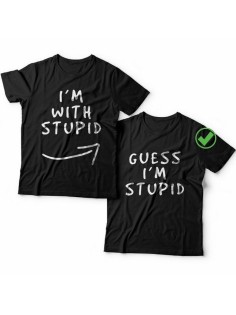 Футболки для двоих со смешными надписями с принтом Im with stupid/Парные для влюбленных
