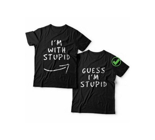 Футболки для двоих со смешными надписями с принтом Im with stupid/Парные для влюбленных