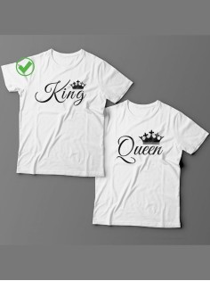 Футболки для двоих со смешными надписями с принтом King&Queen/Парные для влюбленных