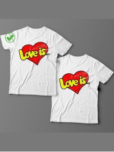 Футболки для двоих со смешными надписями с принтом Love is.../Парные для влюбленных