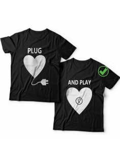 Красивые парные футболки с надписями/для влюбленных с принтом Plug& Play