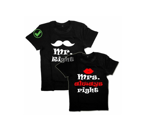 Красивые парные футболки с надписями/для влюбленных с принтом Mr right &Mrs always right