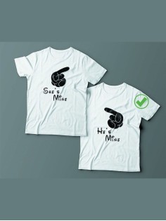 Парные футболки для мужа и жены, для парня и девушки с надписью Mine/для двоих с принтом
