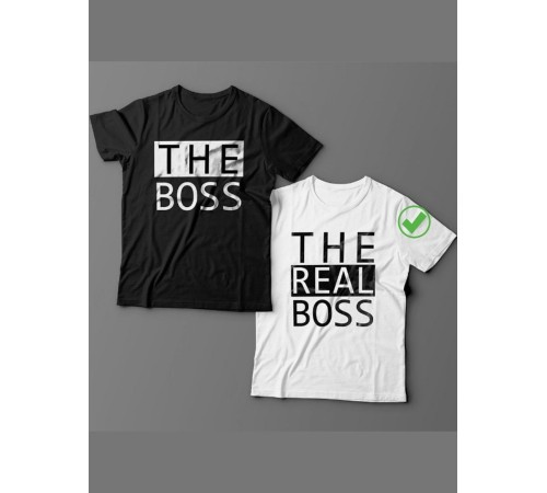 Парные футболки для мужа и жены, для парня и девушки The boss/для двоих с принтом