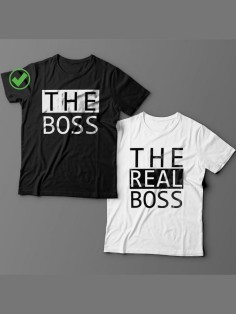 Парные футболки для мужа и жены, для парня и девушки The boss/для двоих с принтом