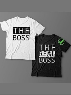 Парные футболки для мужа и жены, для парня и девушки The boss/для двоих с принтом