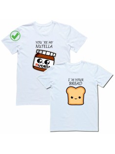 Оригинальные парные футболки для двух влюбленных с принтом / Семейный Лук с надписью Nutella&Bread