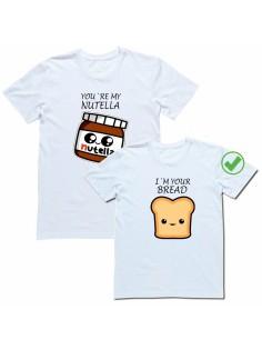 Оригинальные парные футболки для двух влюбленных с принтом / Семейный Лук с надписью Nutella&Bread