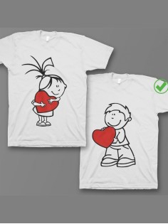 Оригинальные парные футболки для двух влюбленных / Семейный Лук с принтом Девочка&мальчик