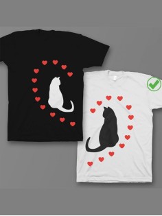 Красивые парные футболки с надписями/для влюбленных с принтом Влюбленные коты