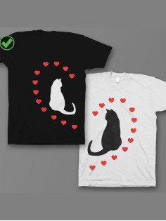 Красивые парные футболки с надписями/для влюбленных с принтом Влюбленные коты