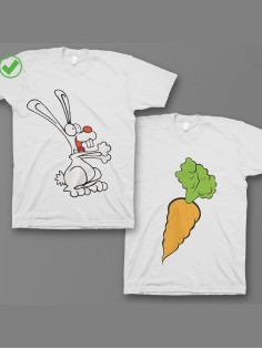 Красивые парные футболки с надписями/для влюбленных с принтом кролик&морковь