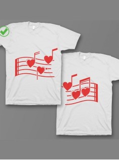 Красивые парные футболки с надписями/для влюбленных с принтом Нотки любви