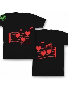 Красивые парные футболки с надписями/для влюбленных с принтом Нотки любви