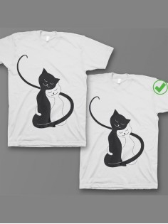 Красивые парные футболки с надписями/для влюбленных с принтом Пара кошек