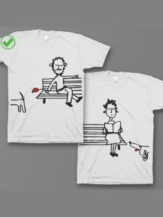 Парные футболки для молодоженов и для двоих влюбленных, для мужа и жены Парочка на скамейке