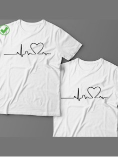 Оригинальные парные футболки для двух влюбленных / Семейный Лук с принтом На линии пульса