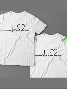 Оригинальные парные футболки для двух влюбленных / Семейный Лук с принтом На линии пульса