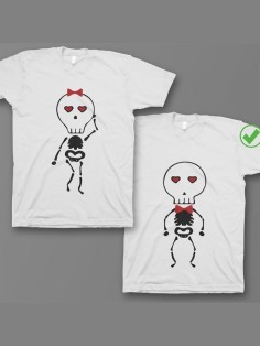 Футболки для двоих с принтом Скелетики/Парные для влюбленных