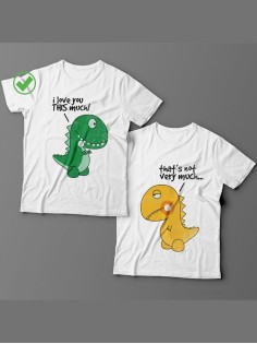 Футболки для двоих со смешными надписями с принтом Динозаврики/Парные для влюбленных