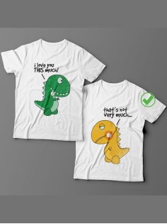 Футболки для двоих со смешными надписями с принтом Динозаврики/Парные для влюбленных