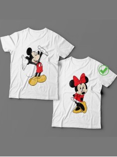 Футболки для двоих со смешными надписями с принтом Микки&Минни/Парные для влюбленных