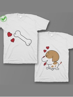 Футболки для двоих с принтом Собачка & Косточка/Парные для влюбленных