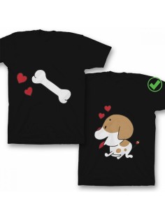 Футболки для двоих с принтом Собачка & Косточка/Парные для влюбленных
