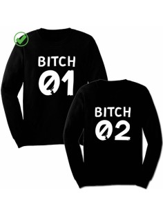 Парные свитшоты с надписью Bitches 01&02