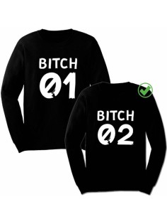 Парные свитшоты с надписью Bitches 01&02