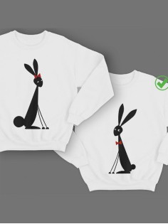 Парные свитшоты с принтом Милые кролики