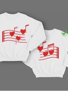 Парные свитшоты с принтом Нотки сердец