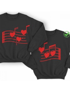 Парные свитшоты с принтом Нотки сердец