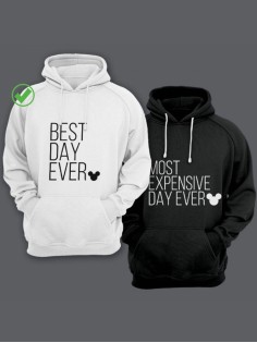 Парные толстовки для двоих с надписью Best day ever/худи для влюбленных с принтом